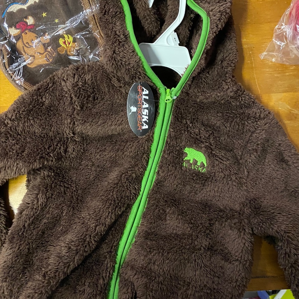 Warm fleece jacket with bear ears and Alaska stitching